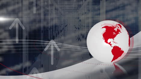 animación del globo y procesamiento de datos a través de servidores informáticos