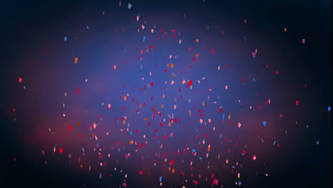 animation of multi coloured confetti falling against blue background