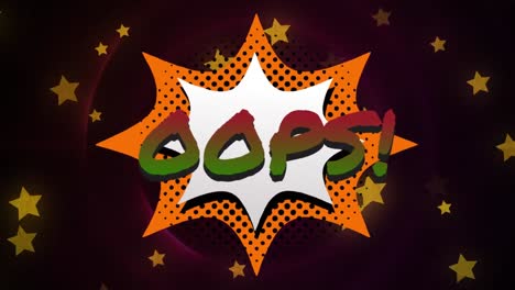 animación de texto oops y estrellas sobre fondo negro