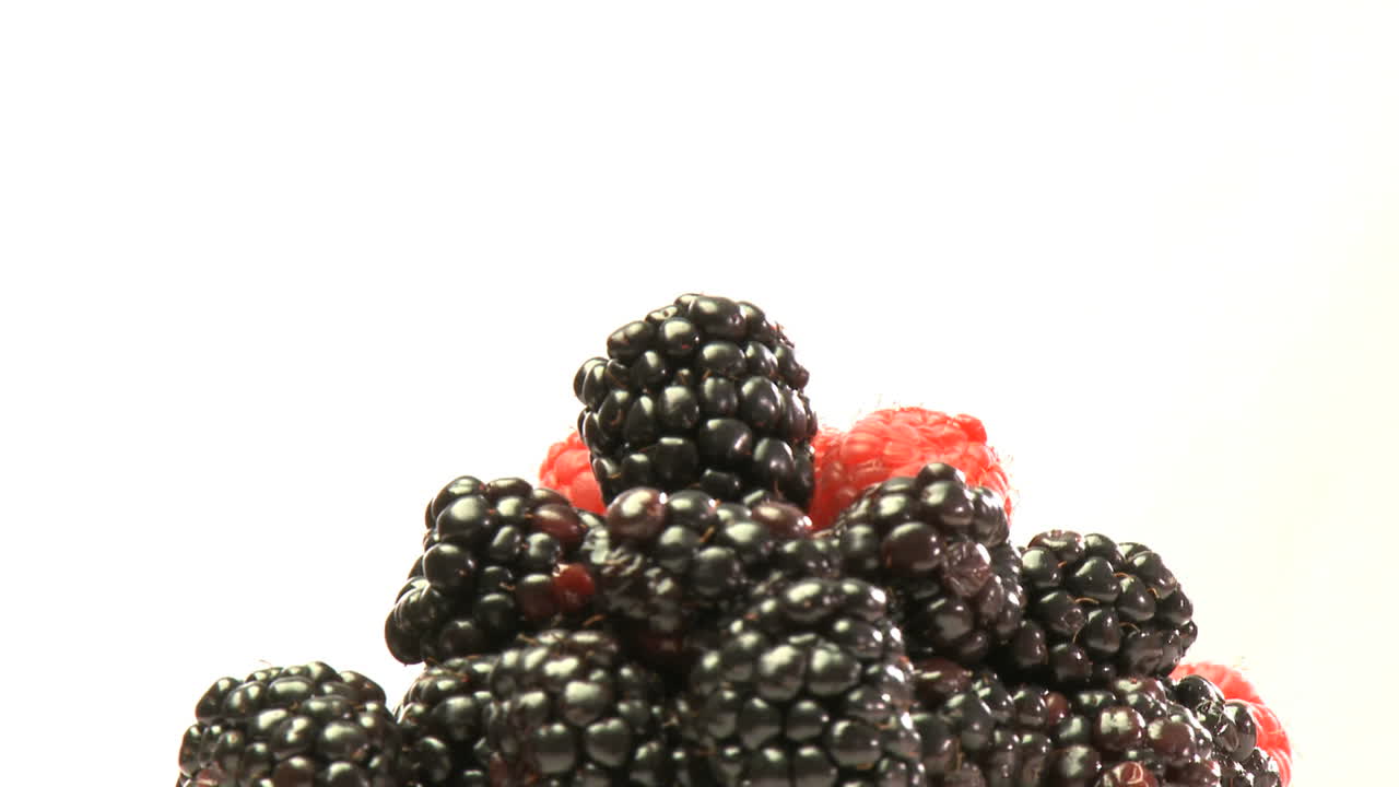 Cluster of rasberries and blackberries