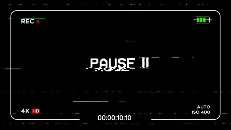 Retro Camera Viewfinder with Glitchy Pause Message