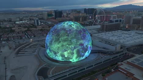 August-2023---4K-aerial-of-the-Sphere-in-Las-Vegas,-Nevada,-USA