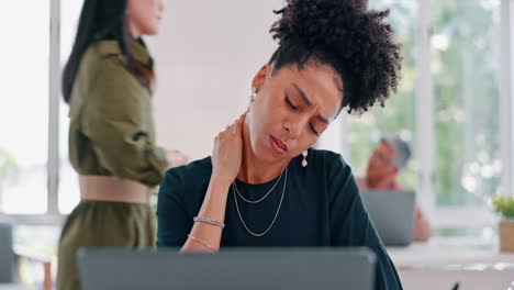 Business,-black-woman-and-neck-pain-in-office