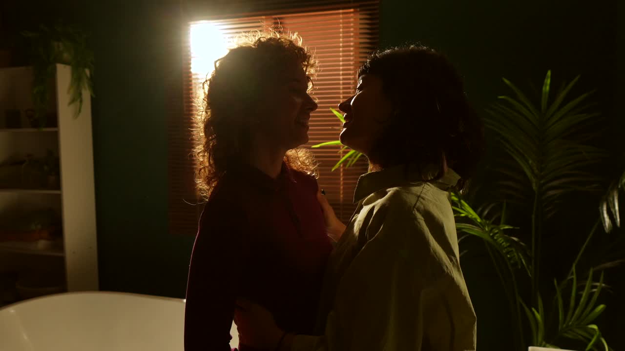 Romantic Lesbian Couple in Bathroom