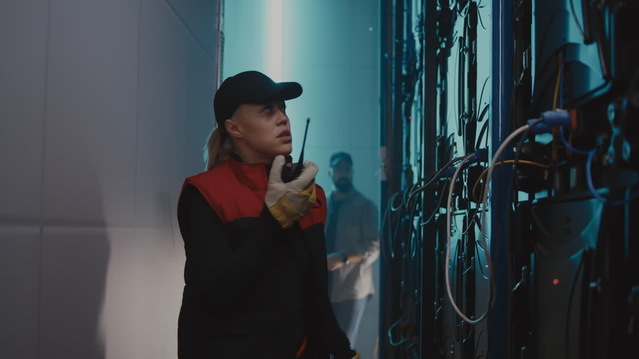 Technician working on a video wall