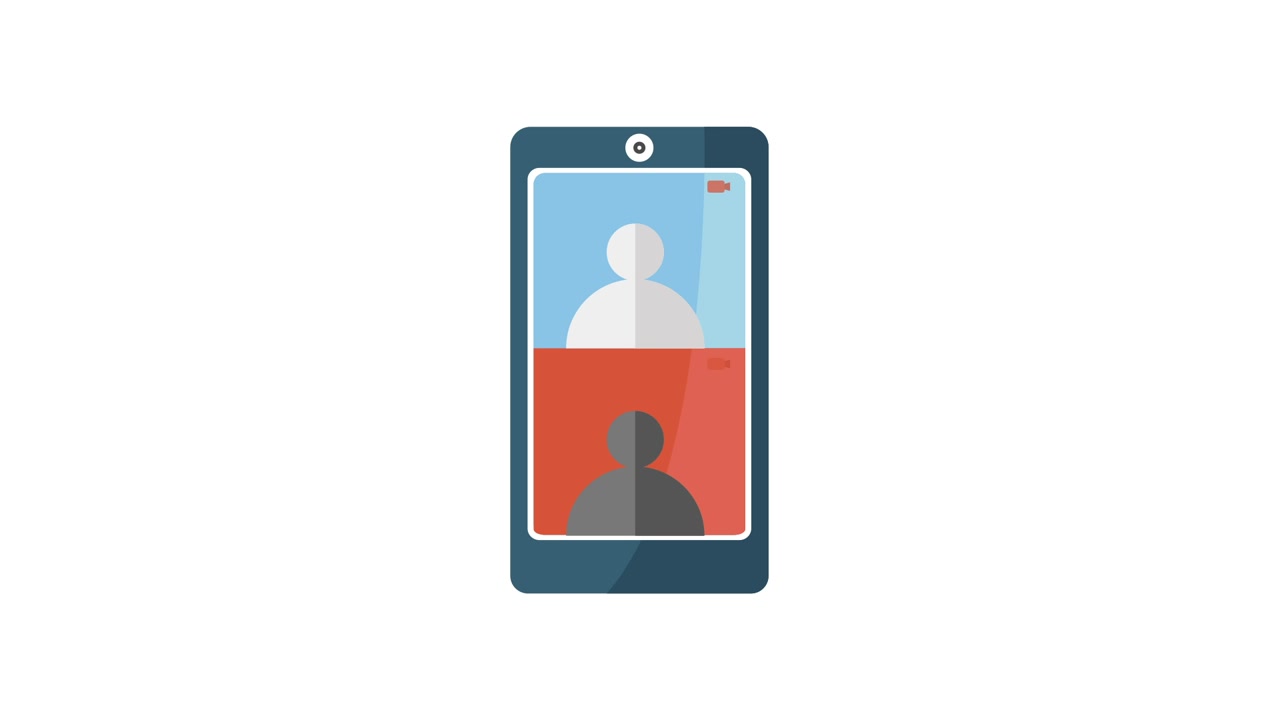 Animated Smartphone Displaying an Online Video Call with Two Users