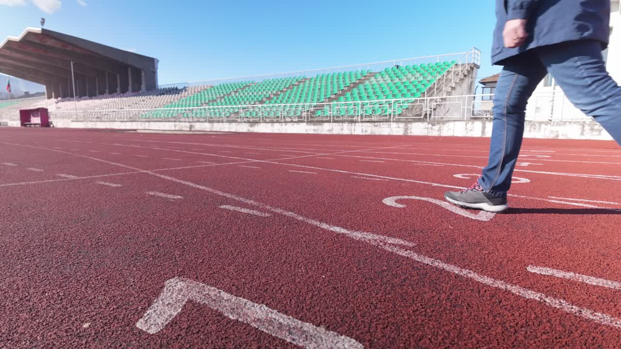 Casual Woman stretch leg exercise sports stadium asphalt track