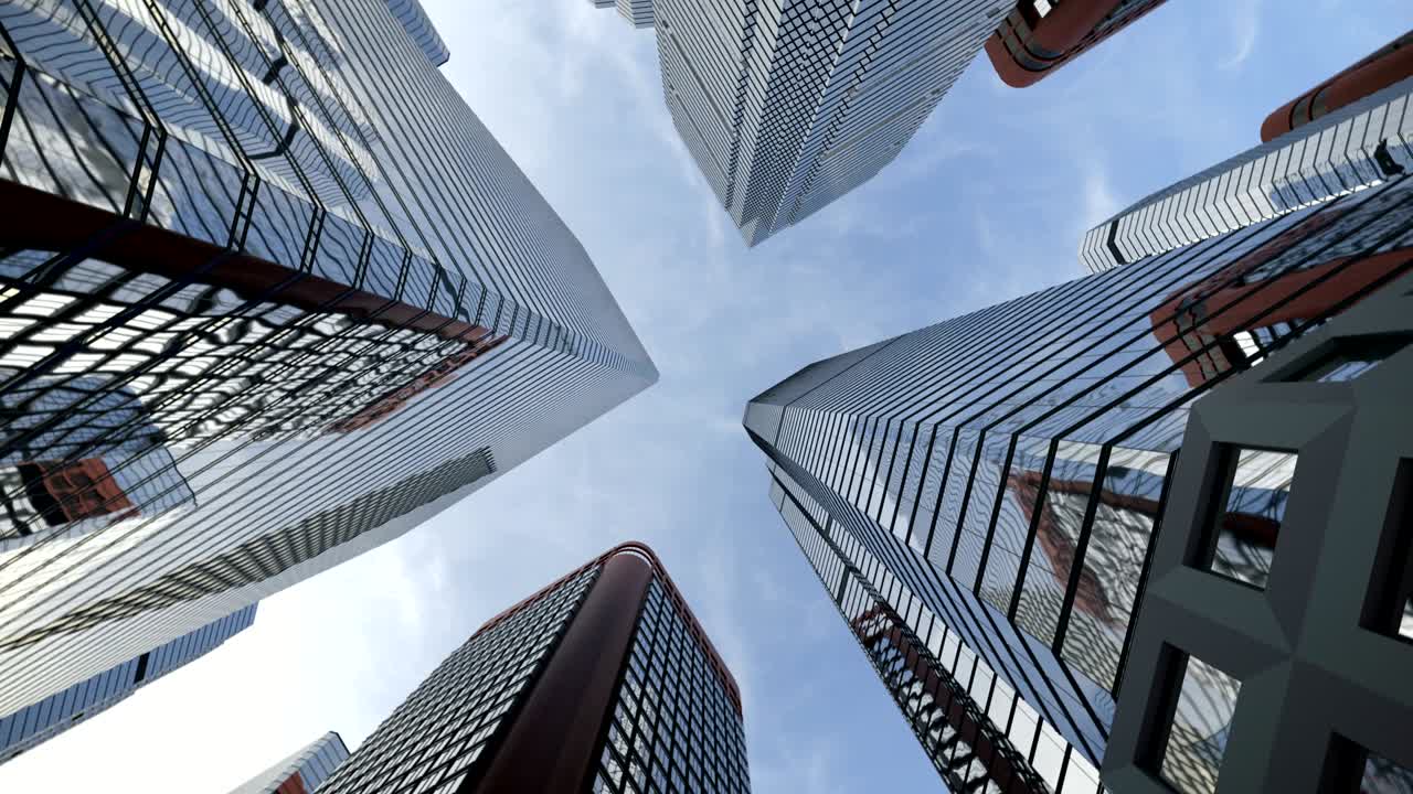 disparo de bajo ángulo desde el suelo al cielo de los rascacielos de la ciudad