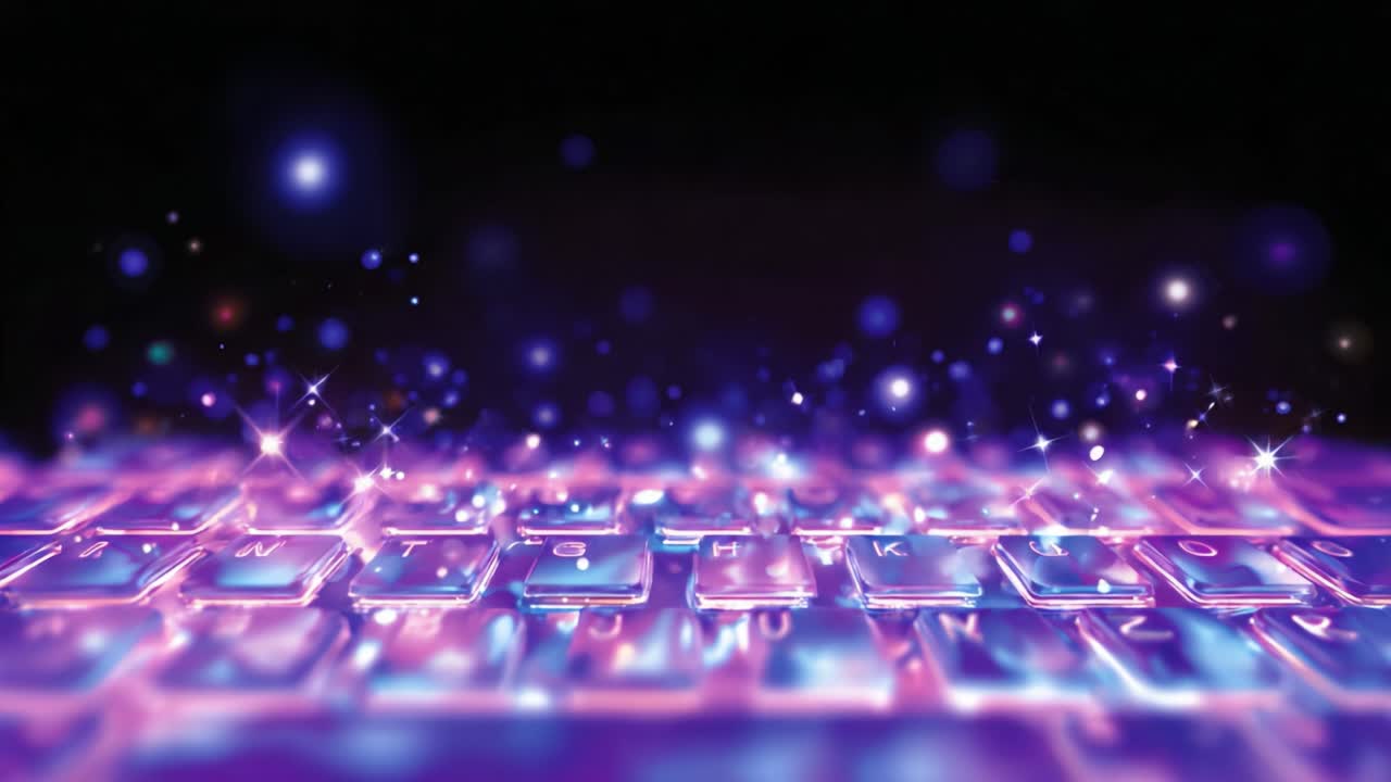 A Captivating Visual Experience of a Glowing Keyboard, Merging Technology and Magic with Sparkling Effects and Vibrant Colors in a Digital Wonderland of Light
