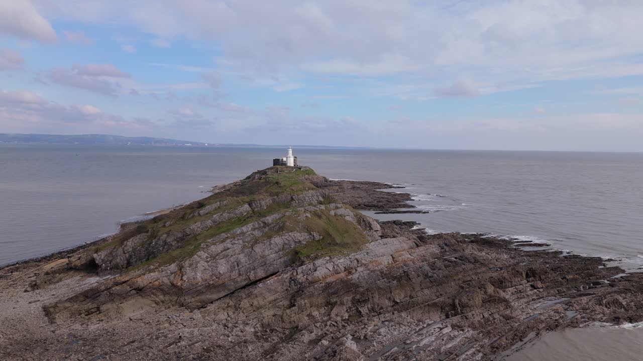 Forward shot of Mumbles Lighthouse near Swansea in United Kingdom