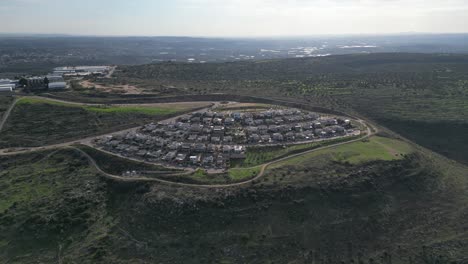 Isolated-panoramic-beautiful-aerial-drone-4K-video-of-Sal'it-Israeli-settlement--Israel