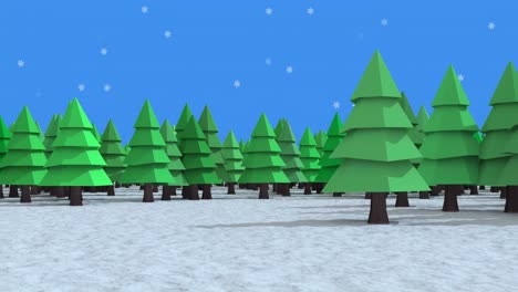 Animation-Von-Schnee,-Der-über-Tannenbäume-Und-Winterlandschaft-Fällt