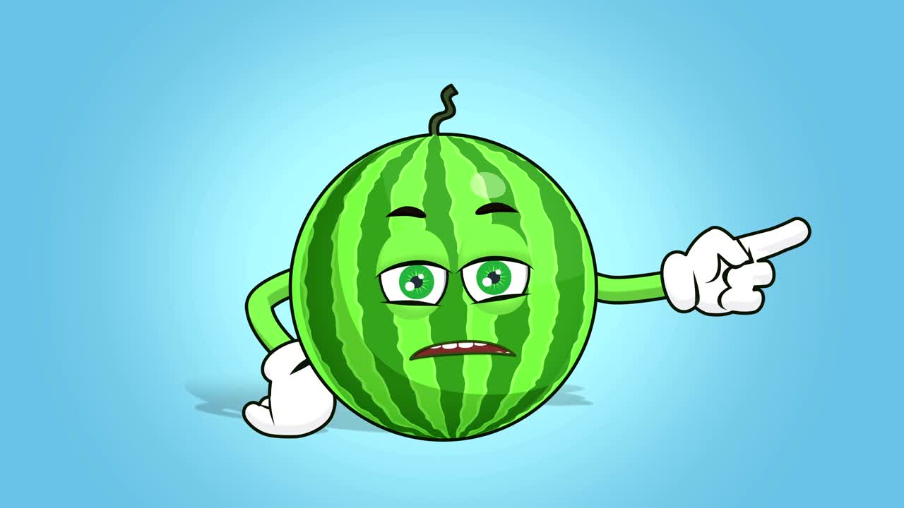 animación de cara de sandía de dibujos animados puntero lateral derecho infeliz con luma mate