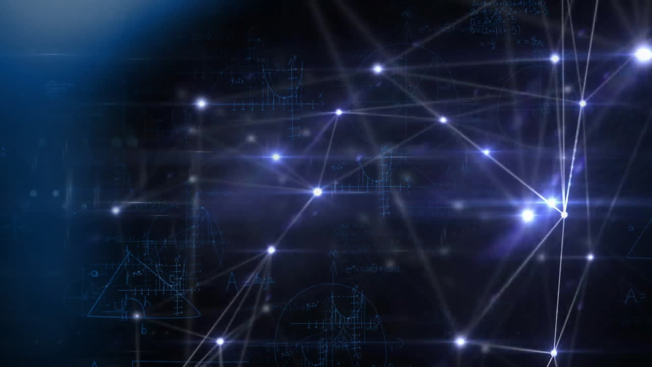 animación del procesamiento de datos digitales a través de una red de conexiones sobre un fondo negro