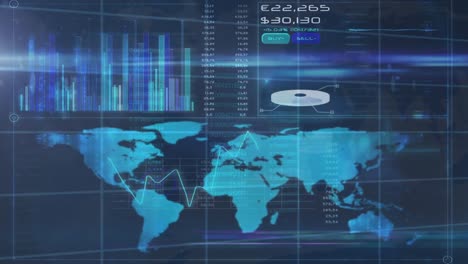 Animation-Der-Datenverarbeitung-Und-Finanzstatistiken-über-Der-Weltkarte
