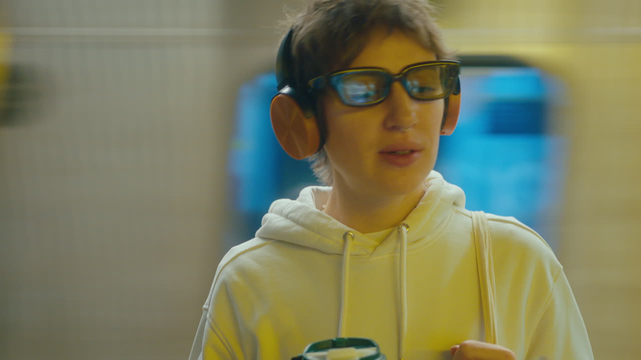 Mulher com Fones de Ouvido Curtindo a Música no Metrô