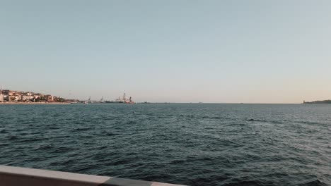 View-of-the-water-and-ships-in-the-Bosphorus-and-Golden-Horn-in-the-city-of-Istanbul-on-a-summer-day