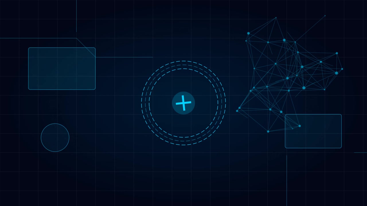 Digital Interface HUD with Pulsing Target and Network Nodes