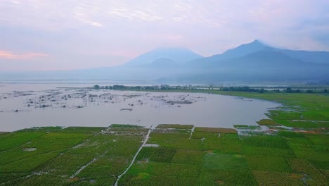 Aerial-view-of-fish-cage-on-the-lake