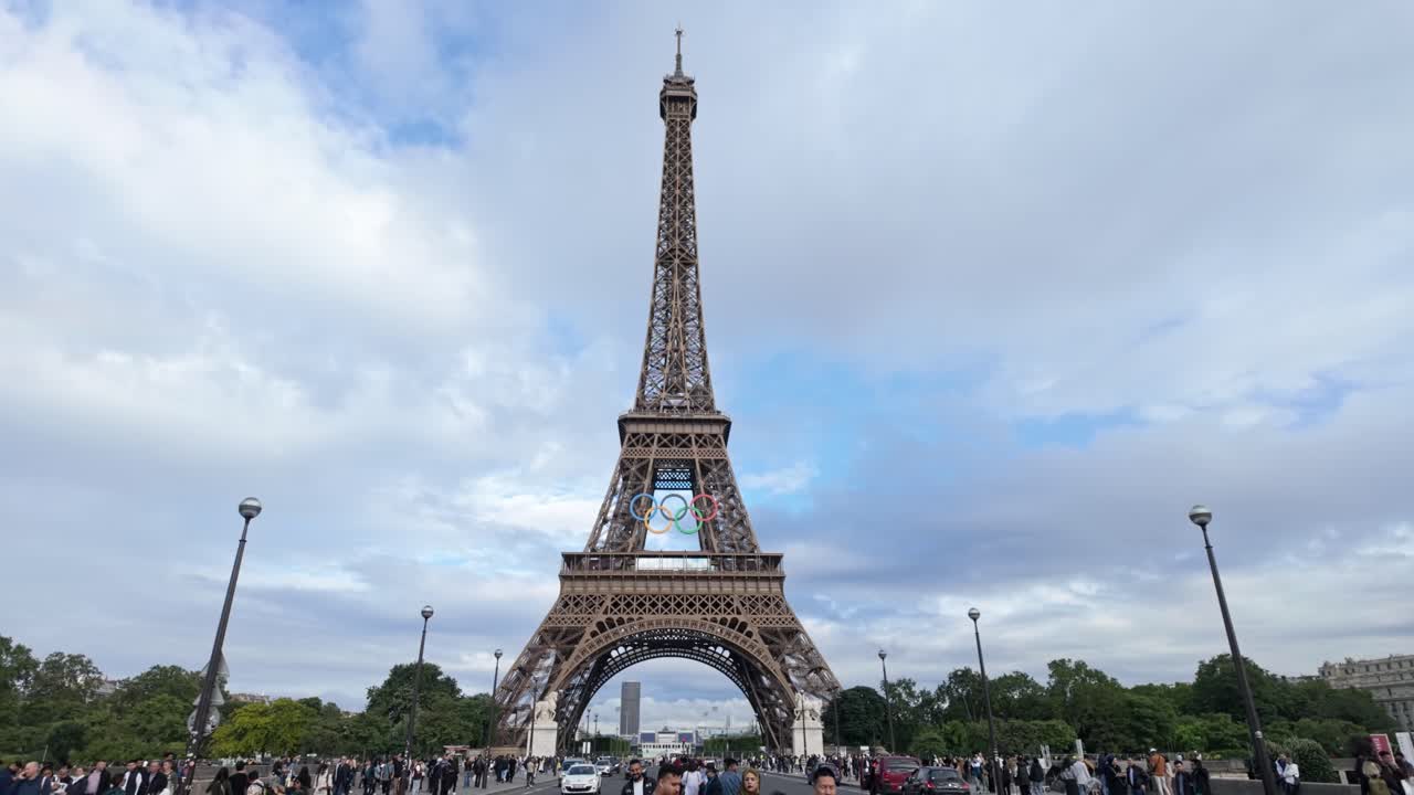 Eiffel Tower with Olympic Rings in Paris
