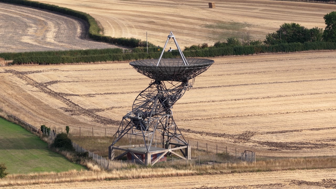 The One-Mile Telescope At The Mullard Radio Astronomy Observatory (MRAO), Cambridge, UK - Drone Shot