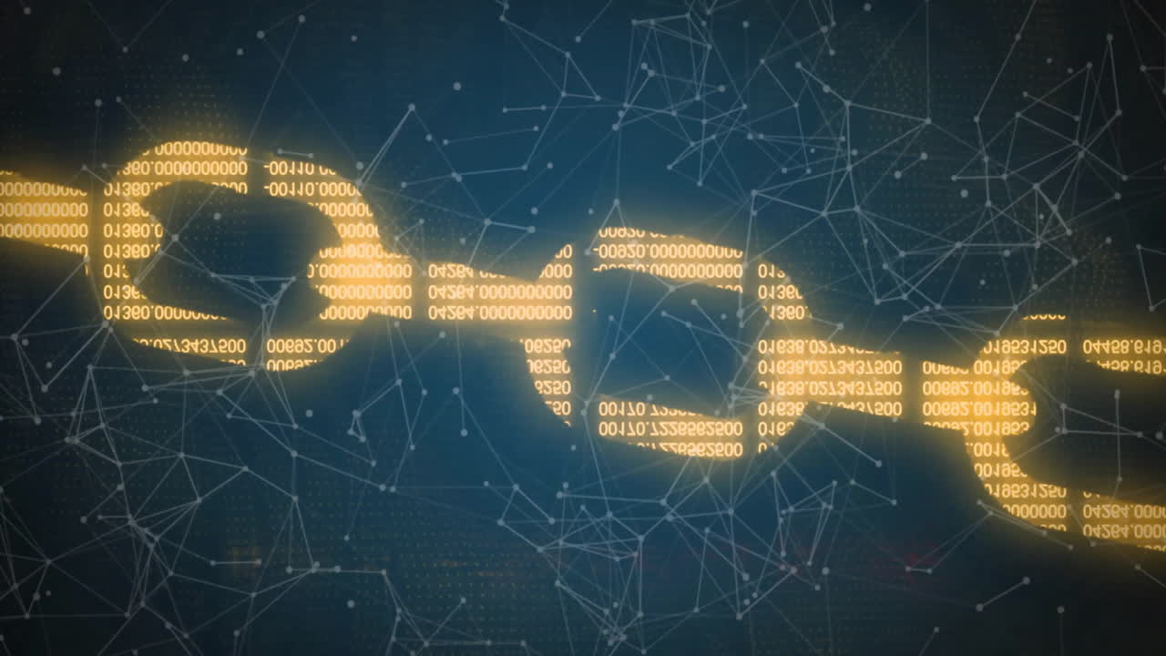 DNA strand and binary coding, scientific data processing animation