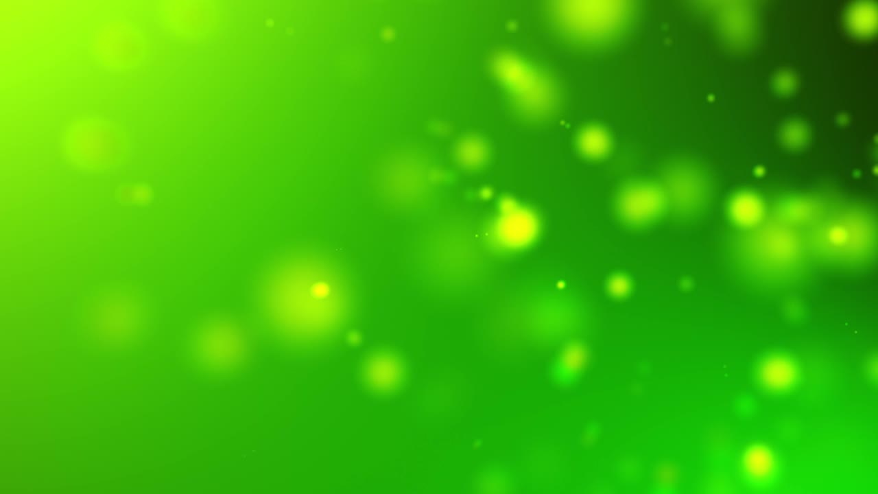 4k Light Green Light Beams, Bokeh Floating on Colorful Green, Gradient Background in Motion. Looped 3d Animation of Dynamic Particles Turning in the Air with Bokeh Video