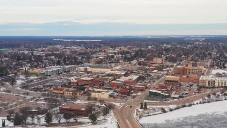 Aéreo,-Centro-De-Stevens-Point,-Wisconsin-Durante-La-Temporada-De-Invierno