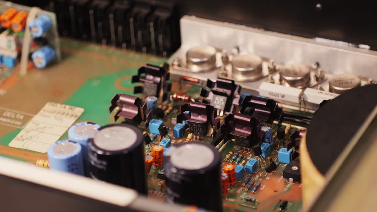 Close-up of an Audio Amplifier Circuit Board