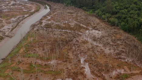 Aerial-orbit-of-river-running-through-Spanish-marshland