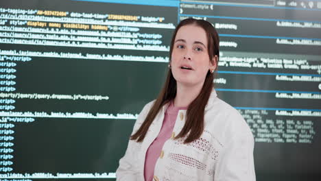woman giving presentation on coding