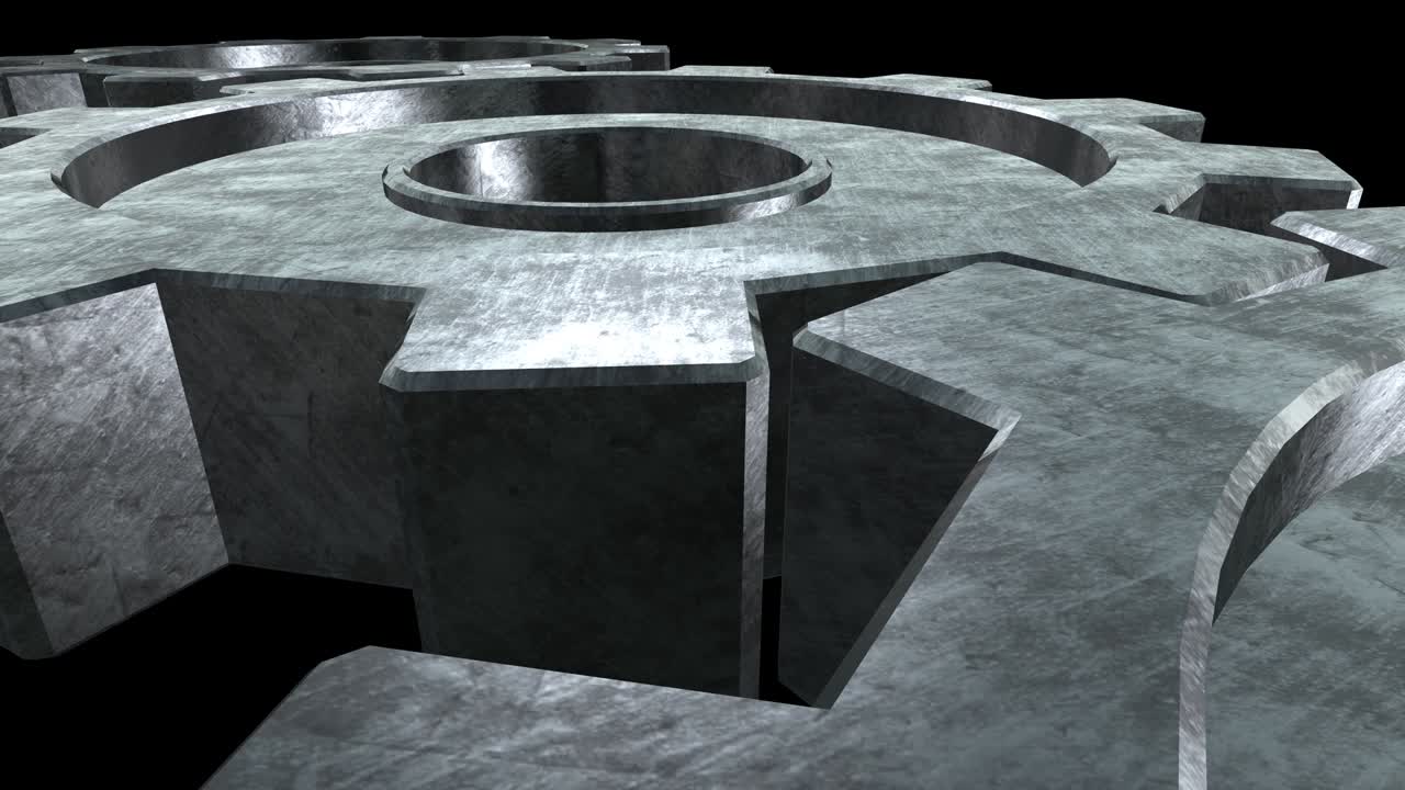 3개의 은색 기어의 메커니즘, 검은색 배경, 클로즈업, 알파 채널