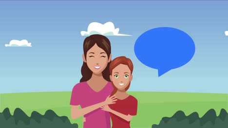 happy mothers day card with mom and daughter speaking