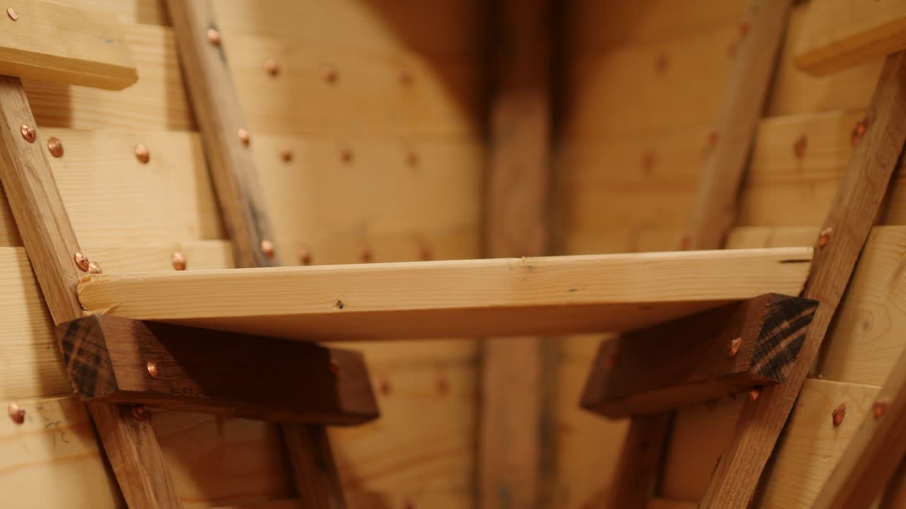 Wooden Seat in Bow of clinker wooden dinghy