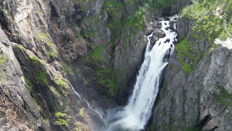 voringfossen waterfall in norway - scenic nature landscape in eidfjord, vestland - aerial