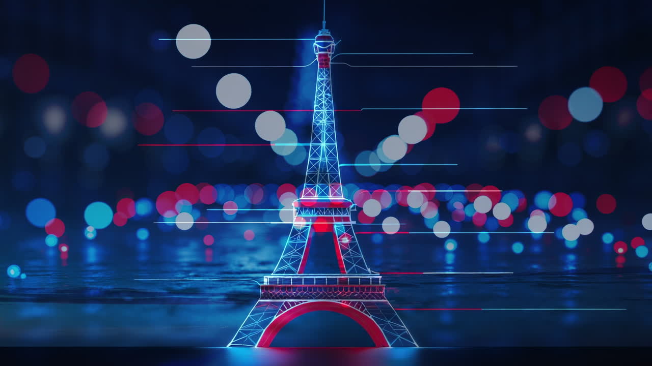 Eiffel Tower in Futuristic Neon Lights