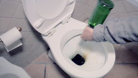 dropping the content of a liquor bottle in the water closet and pulling the drain