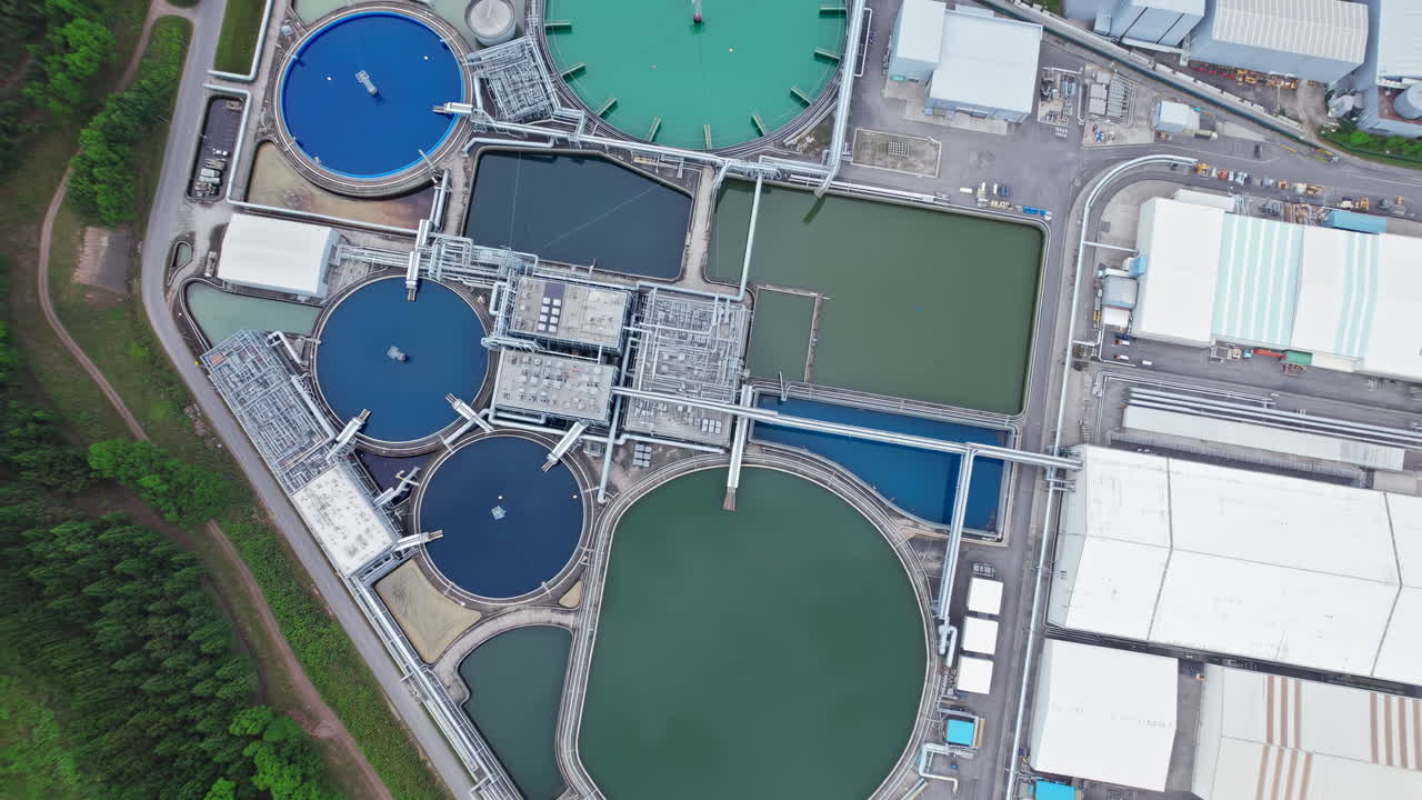 Aerial Top-Down View of a Large Water Treatment Plant