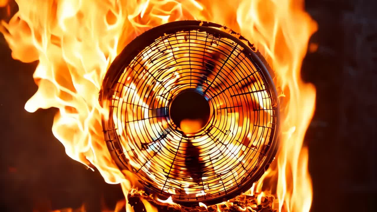 어 속에서 불에 앉아 있는 팬