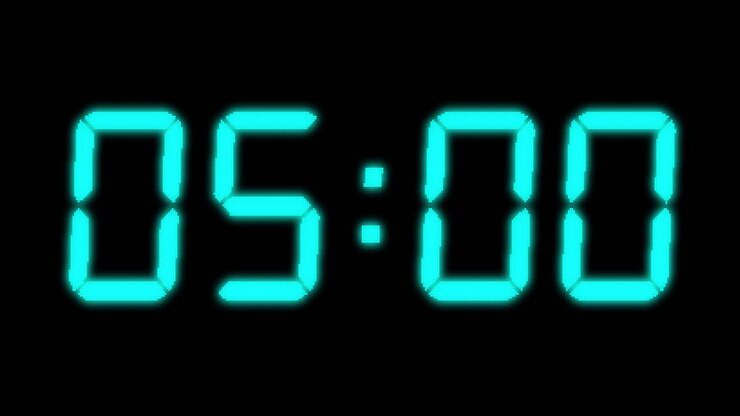 Animation of blue digital clock timer changing on black background