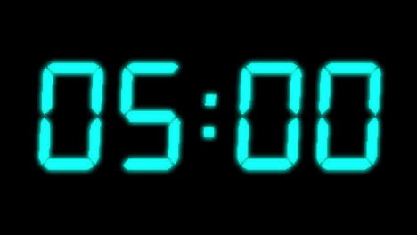 Animation of blue digital clock timer changing on black background