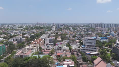 a unique perspective of mogappair, showcasing its vibrant streets and residential layouts with buildings and blue sky