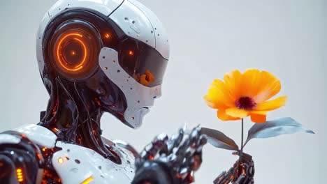 robot holding a flower