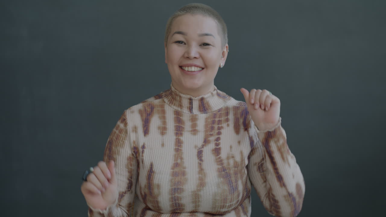 Happy Woman in Tie-Dye Shirt