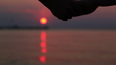 Couple-holding-hands-at-sunset