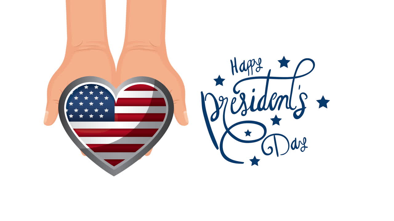 letras del día de los presidentes con la bandera de los estados unidos en el corazón