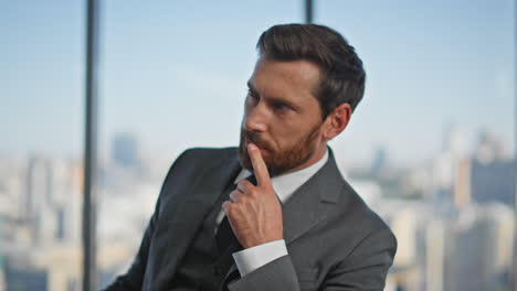 portrait corporate leader thinking business problem. middle aged man solving