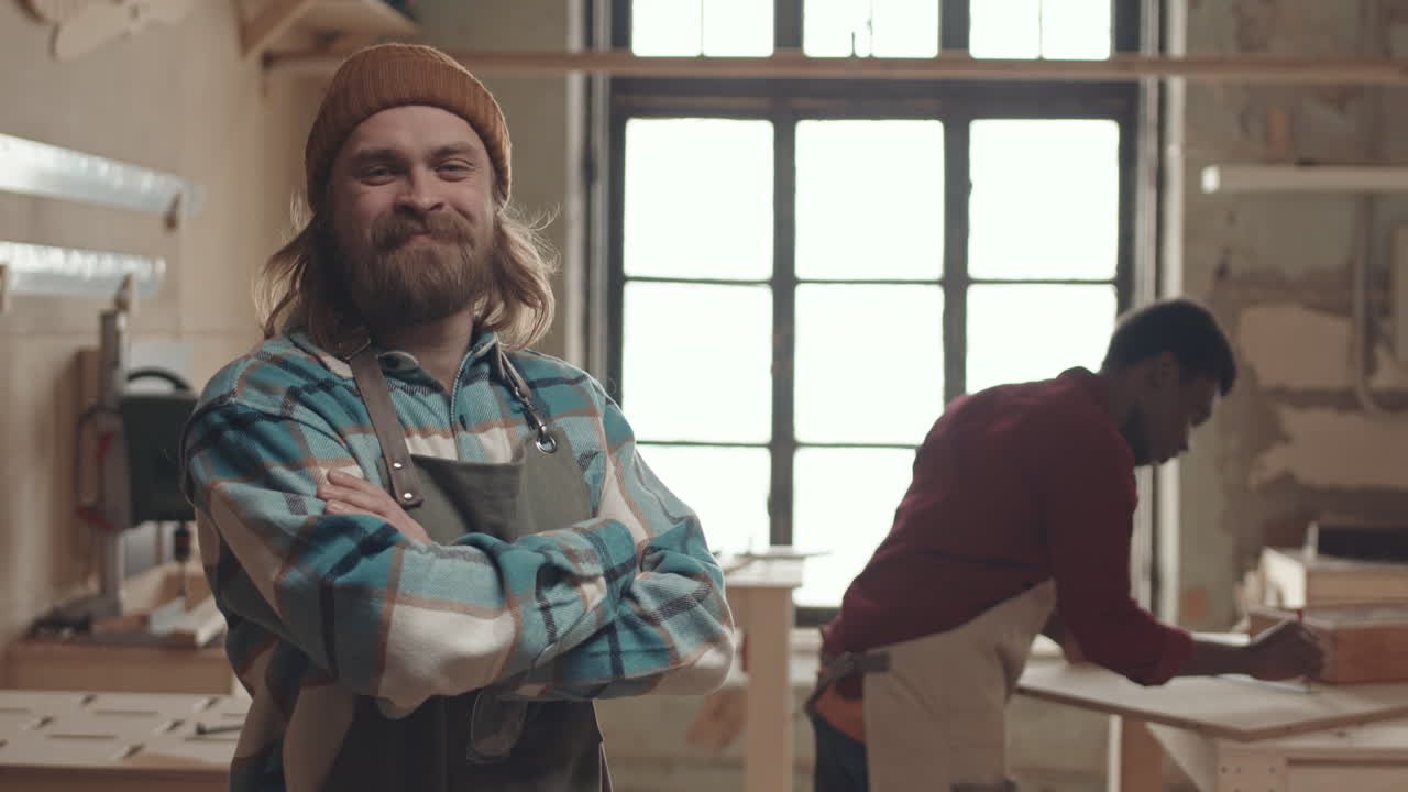 Portrait of Caucasian Craftsman in Workshop