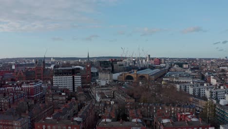 Slow-dolly-forward-drone-shot-towards-London-kings-cross-st-Pancras-train-station