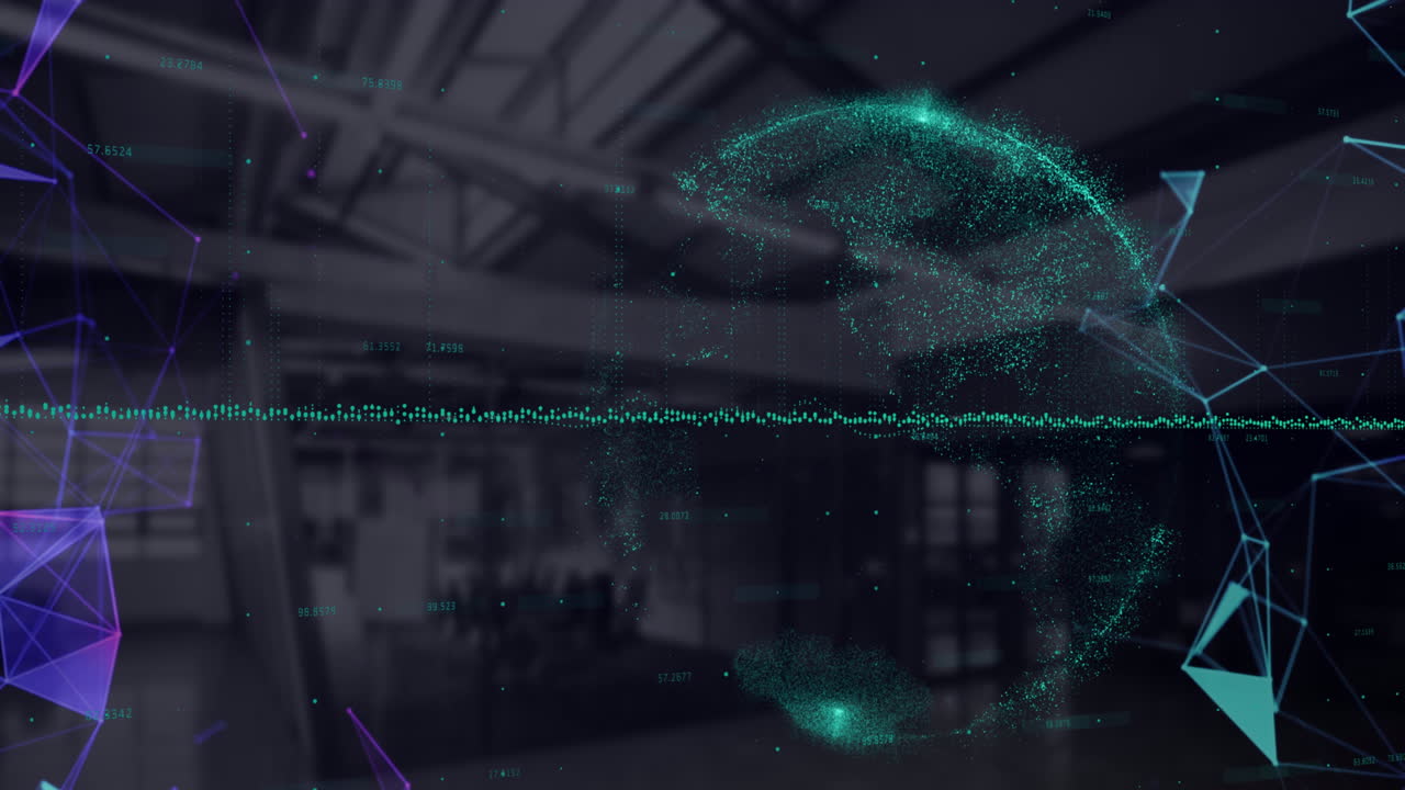 animación de la red de conexiones y globo sobre la oficina